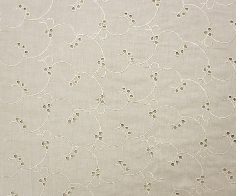 White Cotton Vine Embroidered Eyelet Voile Woven Fabric