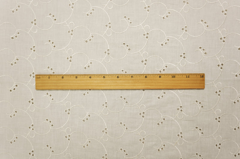 White Cotton Vine Embroidered Eyelet Voile Woven Fabric