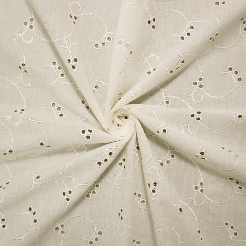 White Cotton Vine Embroidered Eyelet Voile Woven Fabric