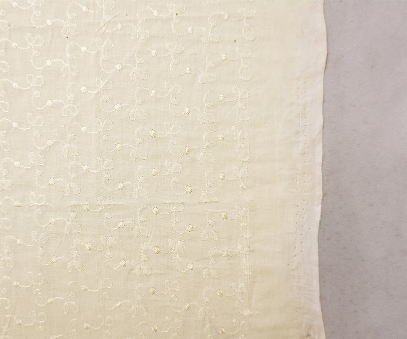White Cotton Fancy Swirl Embroidered Cotton Voile Woven Fabric