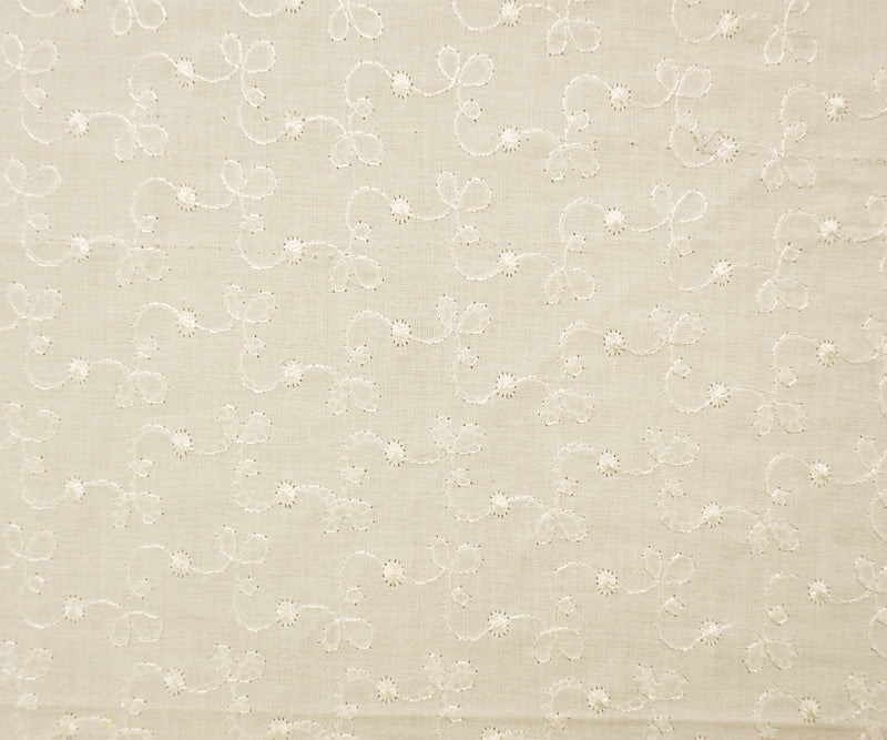 White Cotton Fancy Swirl Embroidered Cotton Voile Woven Fabric