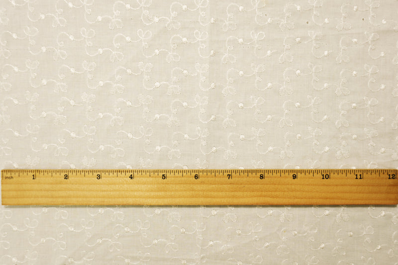 White Cotton Fancy Swirl Embroidered Cotton Voile Woven Fabric