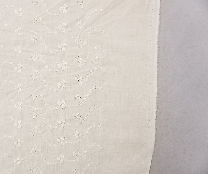White Cotton Floral Vine Embroidered Eyelet Voile Woven Fabric