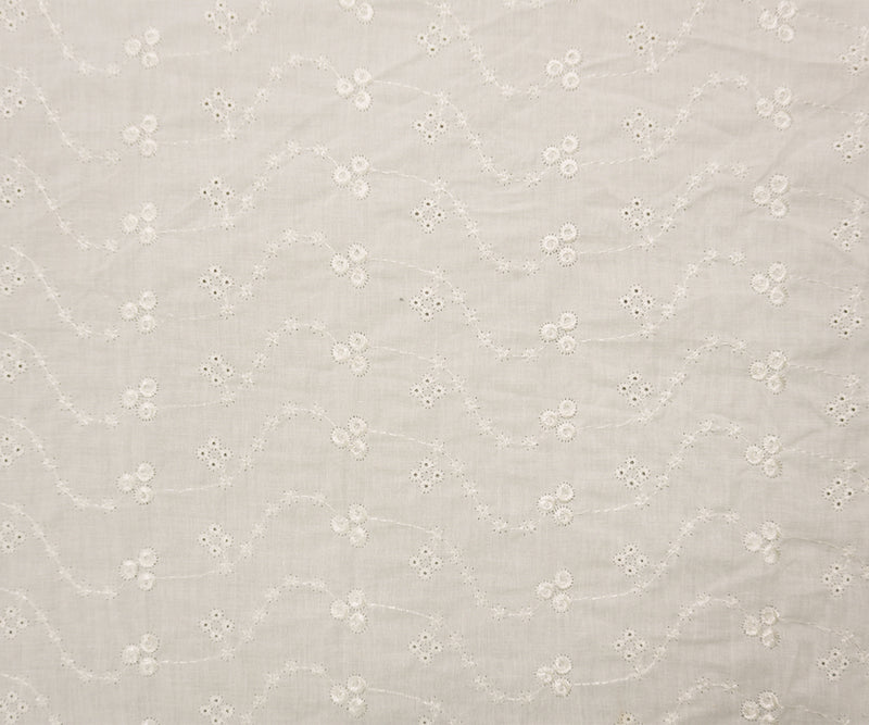 White Cotton Floral Vine Embroidered Eyelet Voile Woven Fabric