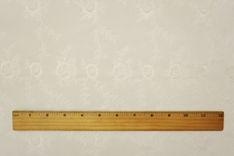 White Cotton Floral Embroidered Velveteen Woven Fabric