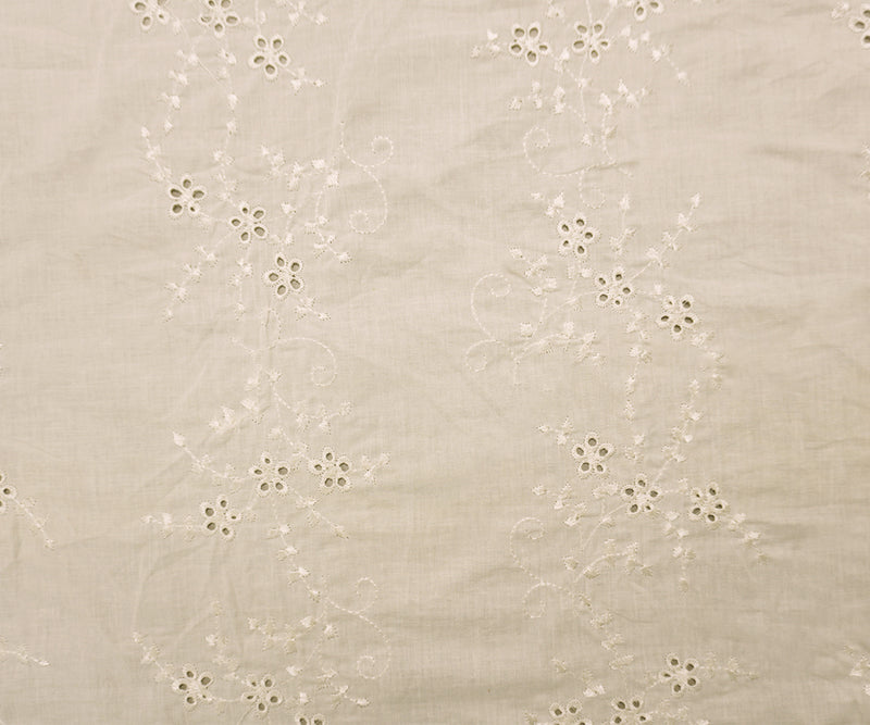White Cotton Floral Vine Embroidered Voile Woven Fabric
