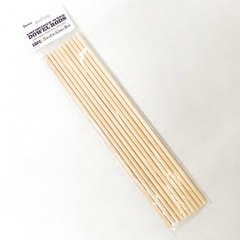 Darice Wooden Unfinished Dowel Rods, 10 piece pack, 1/4"x12" long