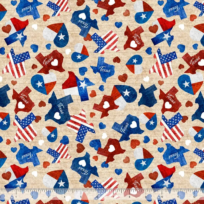 ATXSH Heart of Texas Tan Cotton 44"/45" Fabric Per Yard