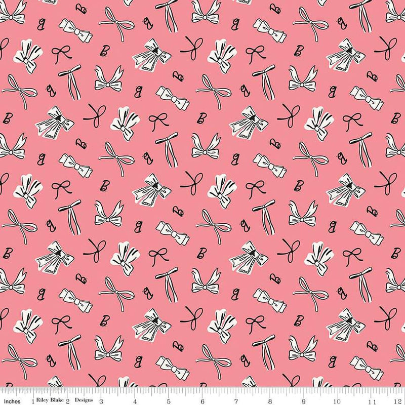 Barbie Vintage Bows Pink Cotton 43"/44" Fabric Per Yard