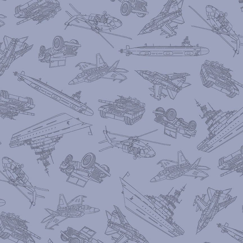 Blue Military Convoy Path to Freedom Cotton 44"/45" Fabric Per Yard