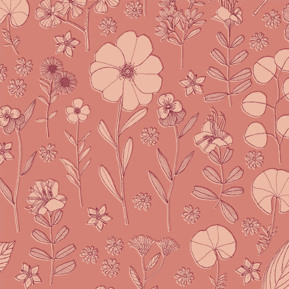 Coral Prairie Flower Cotton 44"/45" Fabric Per Yard