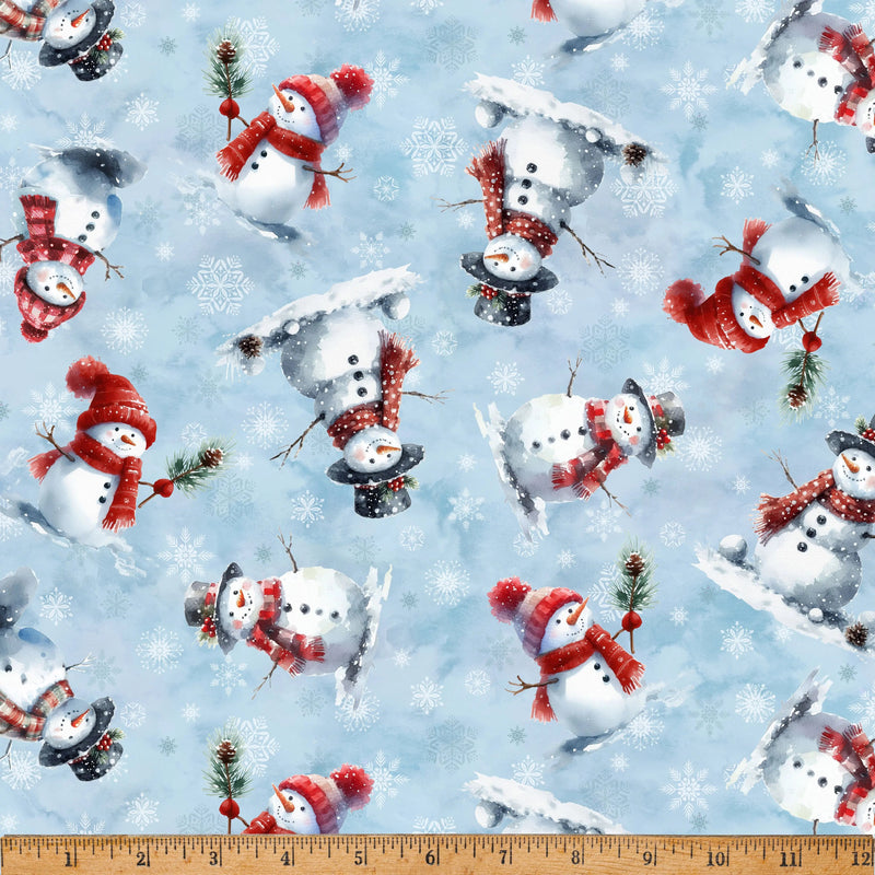 Cozy Tidings Blue Snowmen Cotton 43"/44" Fabric Per Yard