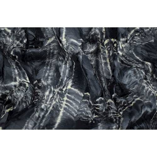 1 1/2 YD PC-Black/Beige Pressed Abstract Plaid Faux Fur Knit Fabric