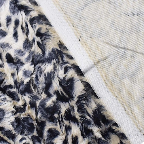 3 YD PC-Ivory/Deep Gray Cheetah Pressed Faux Fur Knit Fabric