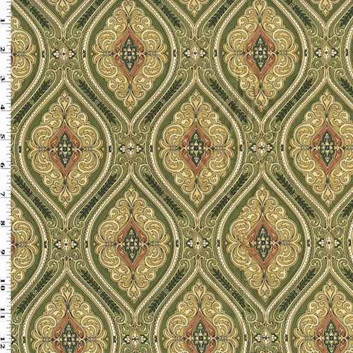 Green Grass/Beige Ogee Printed Twill Decorating Fabric