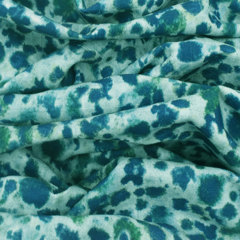 Deep Teal-Multi Watercolor Spots Printed Slub Decorating Fabric
