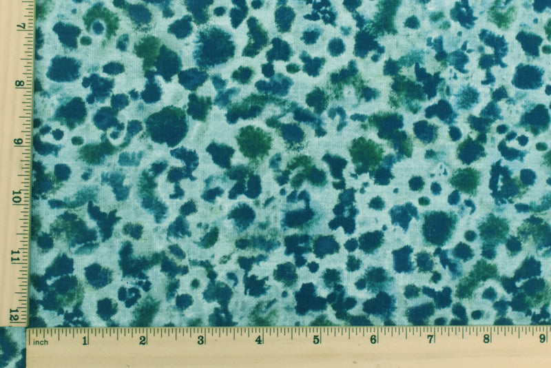 Deep Teal-Multi Watercolor Spots Printed Slub Decorating Fabric