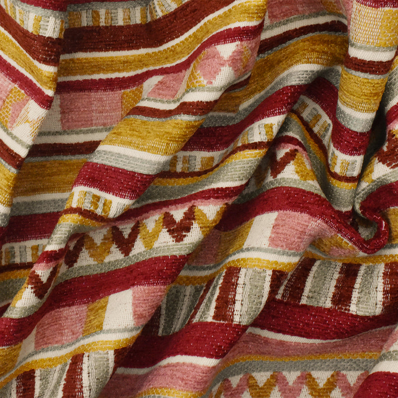 Pink-Multi Aztec Stripe Jacquard Poly Chenille Home Decorating Fabric
