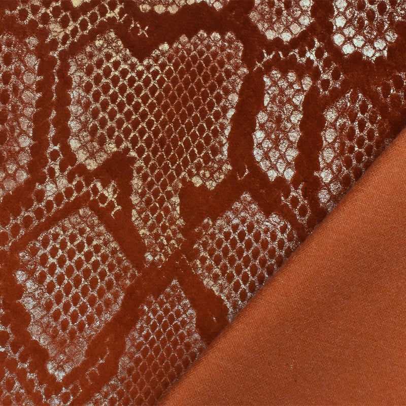 Rust Brown-Gold Snake Foil Print Poly Cotton Velvet Home Decorating Fabric