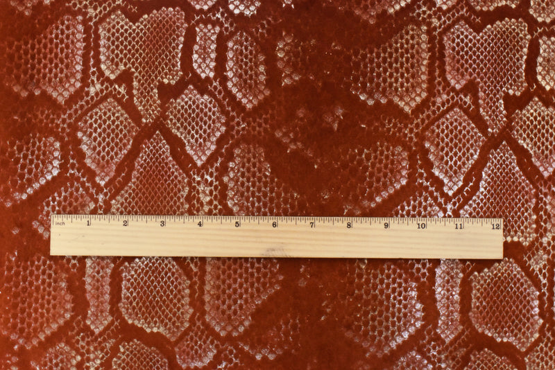 Rust Brown-Gold Snake Foil Print Poly Cotton Velvet Home Decorating Fabric