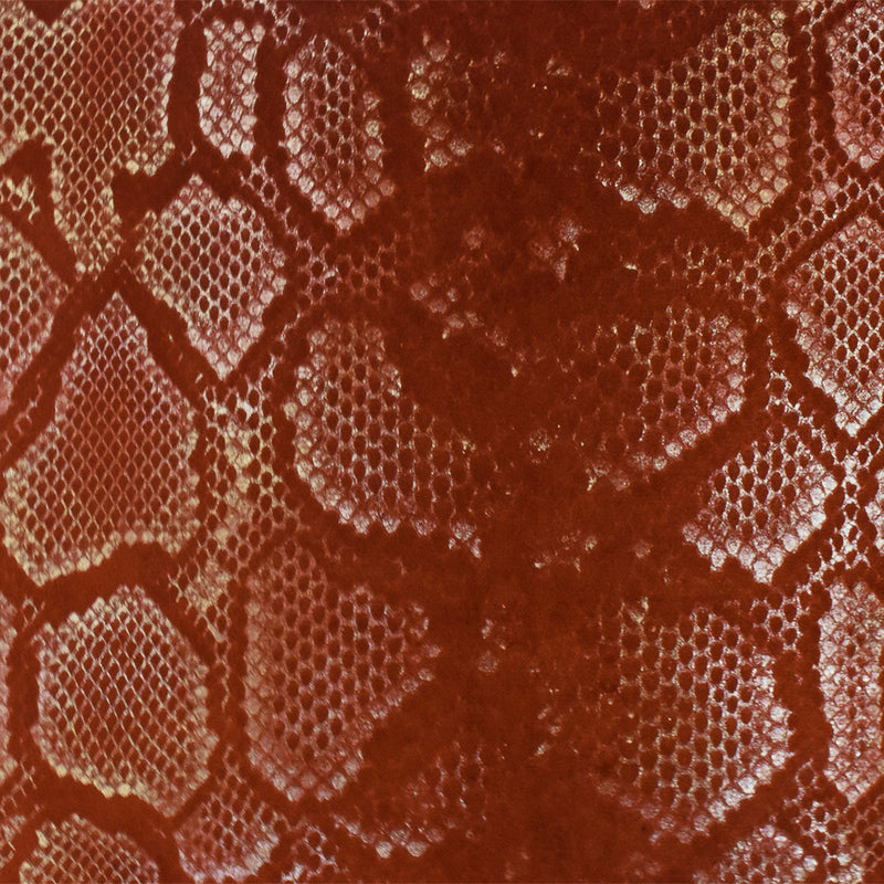 Rust Brown-Gold Snake Foil Print Poly Cotton Velvet Home Decorating Fabric