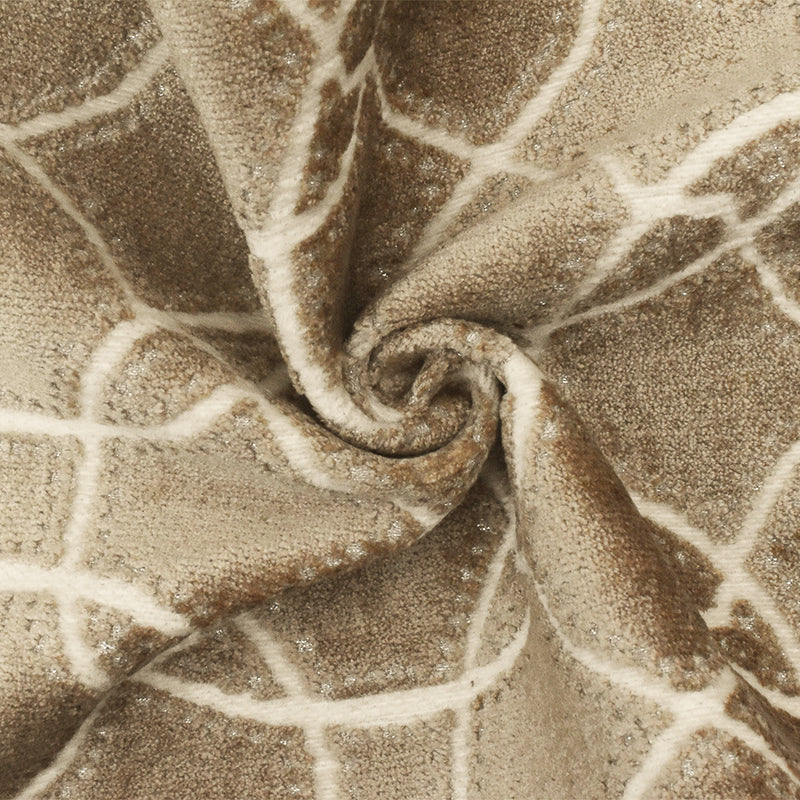 Brown-Beige-Silver Abstract Trellis Pile Velvet Jacquard Decorating Fabric