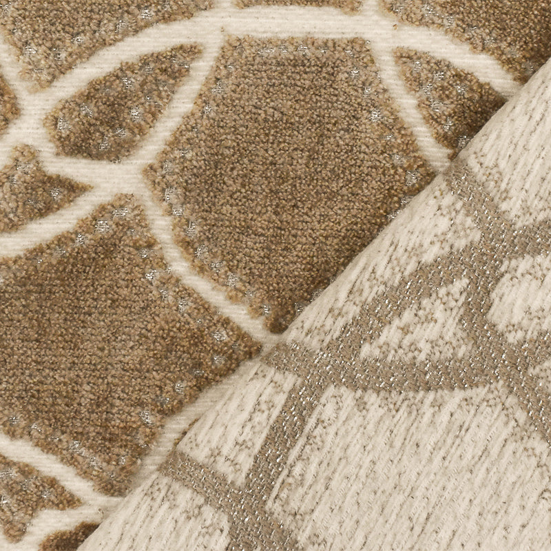 Brown-Beige-Silver Abstract Trellis Pile Velvet Jacquard Decorating Fabric