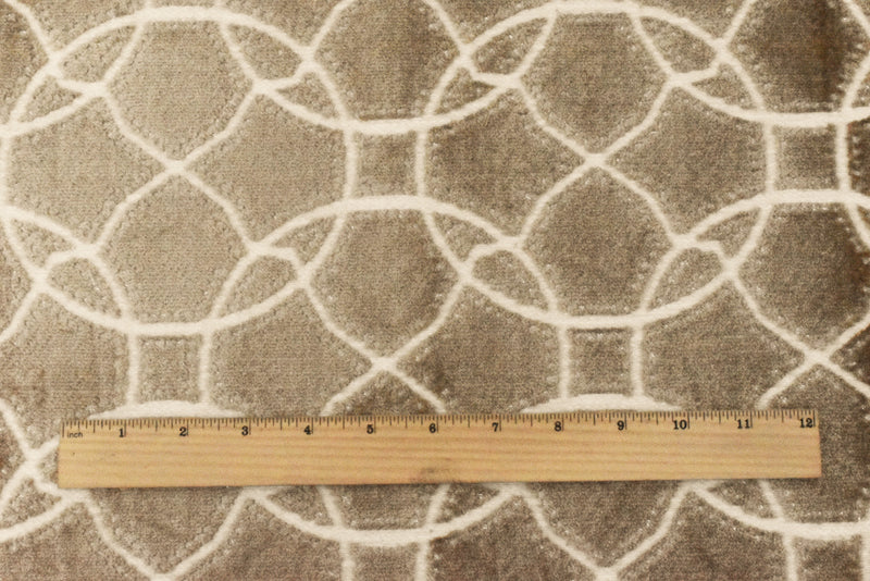 Brown-Beige-Silver Abstract Trellis Pile Velvet Jacquard Decorating Fabric