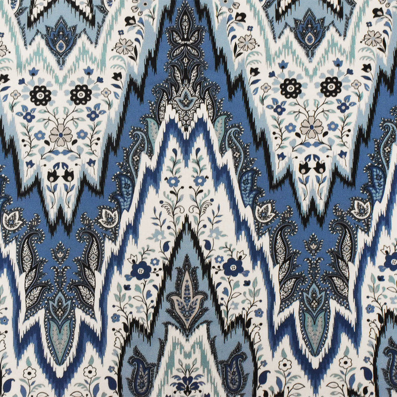 Blue-Multi Designer Paisley Ikat Printed Cotton Twill Decorating Fabric
