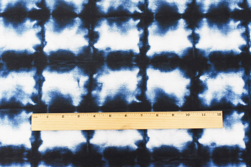 Blue-White P Kaufmann Tie Dye Printed Linen Woven Home Decorating Fabric