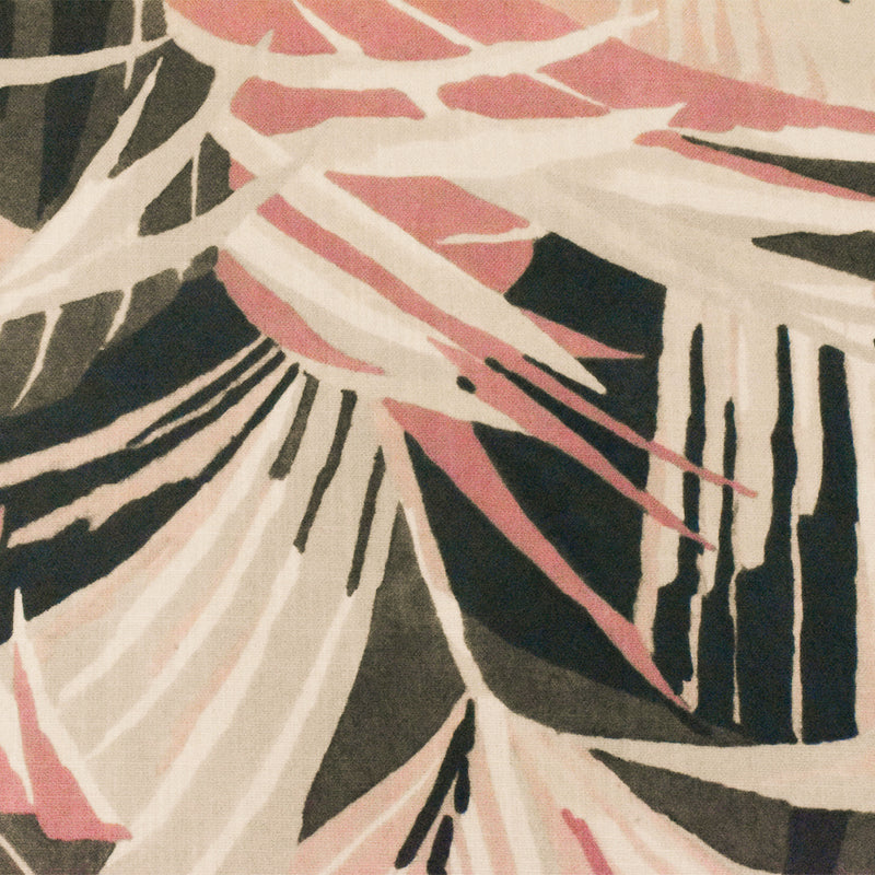 Pink-Black-Multi Abstract Leaf Printed Poly Woven Home Decorating Fabric