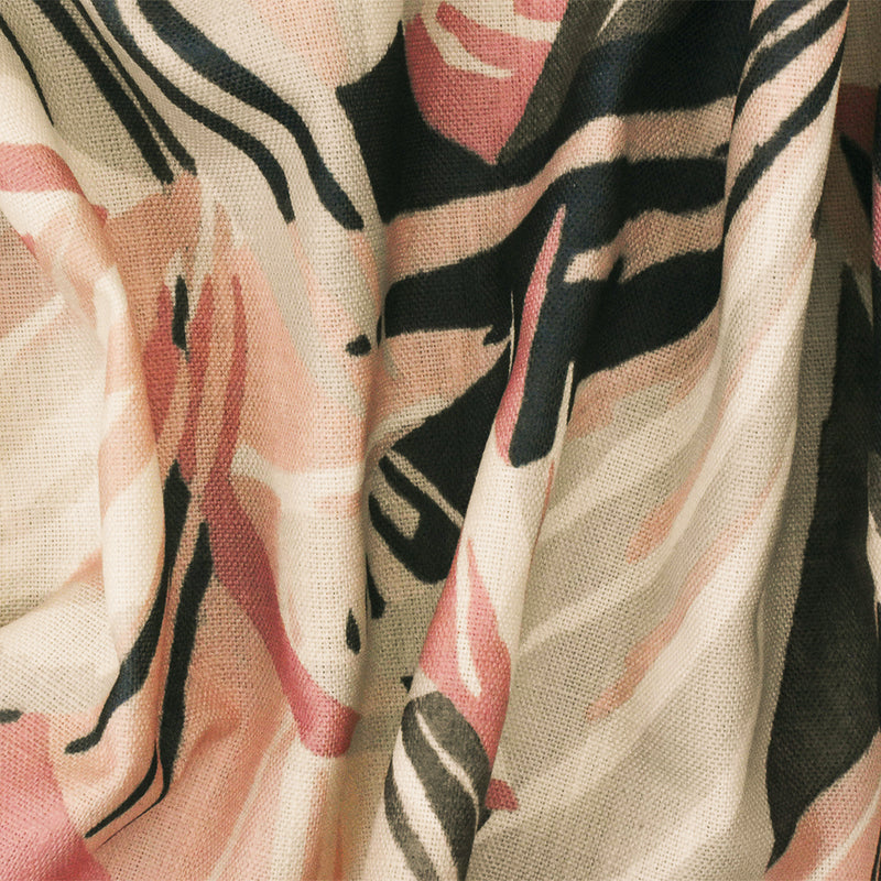 Pink-Black-Multi Abstract Leaf Printed Poly Woven Home Decorating Fabric