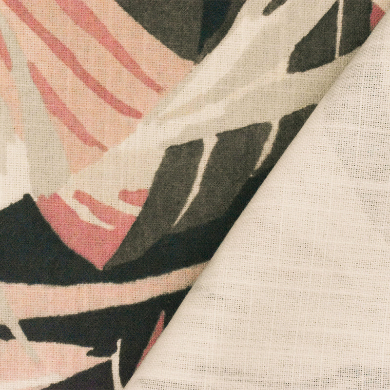 Pink-Black-Multi Abstract Leaf Printed Poly Woven Home Decorating Fabric