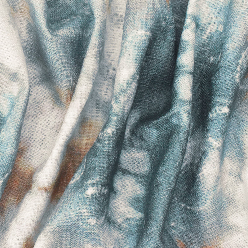 Teal-Orange-White Tie Dye Printed Linen Woven Home Decorating Fabric