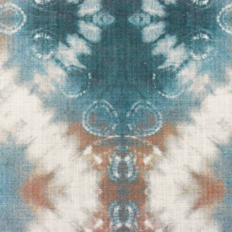 Teal-Orange-White Tie Dye Printed Linen Woven Home Decorating Fabric