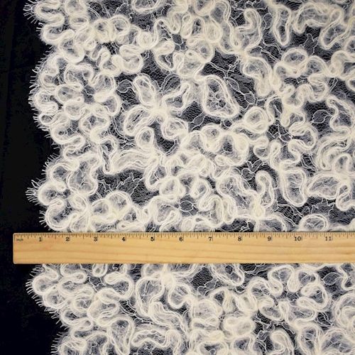 5.45 YD PC - Ivory Solstiss Mohair Wool French Lace Fabric