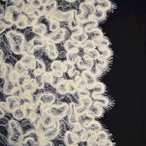 5.45 YD PC - Ivory Solstiss Mohair Wool French Lace Fabric
