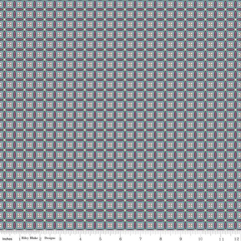 Juju's Petals Mosaic Teal Cotton 43"/44" Fabric Per Yard