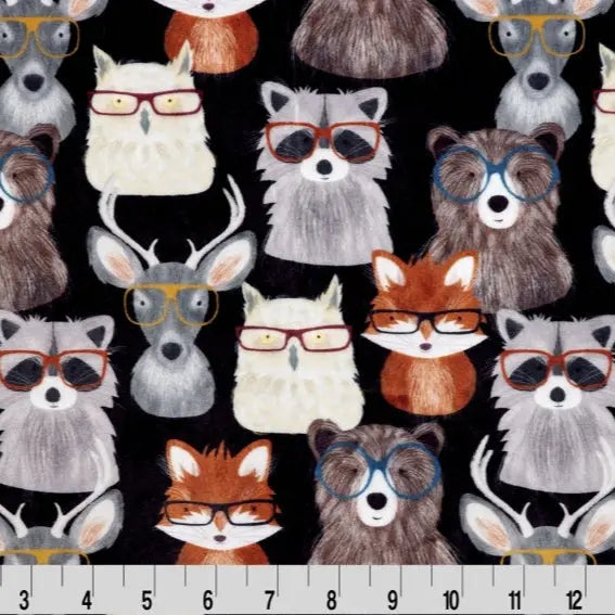 Multi Black Nature Nerds Digital Cuddle Black Fabric per yard