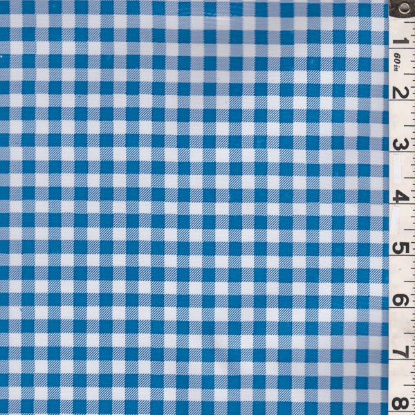 3/4 YD PC-Bright Blue/White Check Oilcloth Fabric - Reorderable