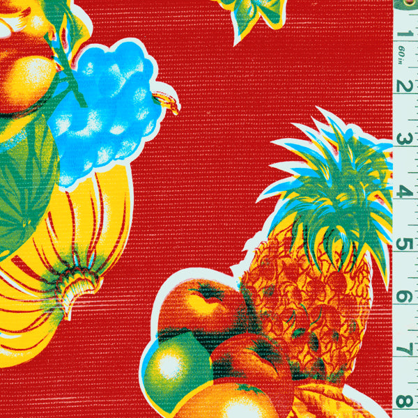 Red Tropical Fruit Oilcloth Fabric - Reorderable