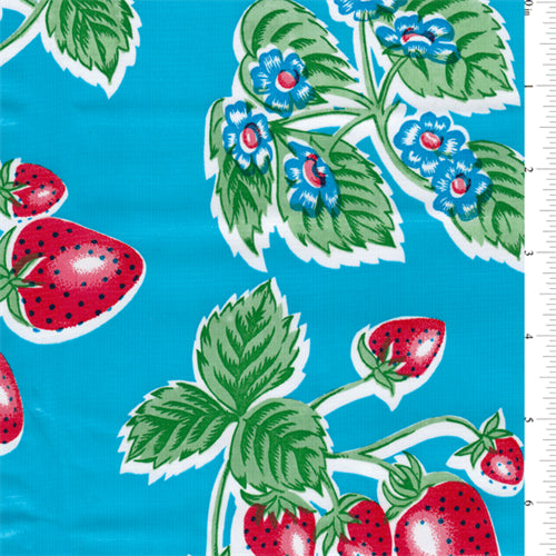Blue Strawberry Oilcloth Fabric - Reorderable