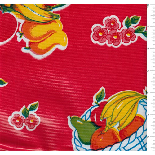 Red Fruit Basket Oilcloth Fabric
