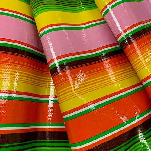 Pink Multi Stripe Oilcloth Fabric - Reorderable