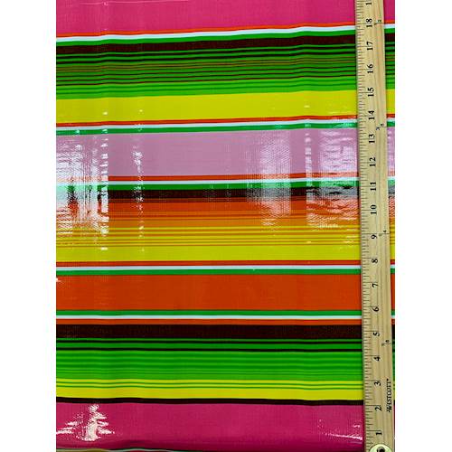 Pink Multi Stripe Oilcloth Fabric - Reorderable