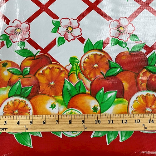 Red Fruit Lattice Oilcloth Fabric - Reorderable