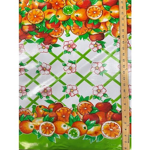 Green Fruit Lattice Oilcloth Fabric - Reorderable
