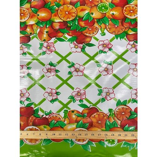Green Fruit Lattice Oilcloth Fabric - Reorderable