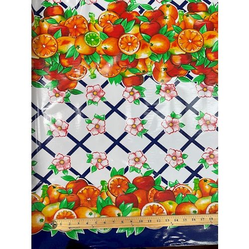 1 3/4 YD PC-Blue Fruit Lattice Oilcloth Fabric - Reorderable