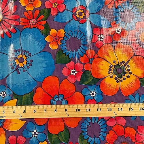 Purple Floral Oilcloth Fabric - Reorderable